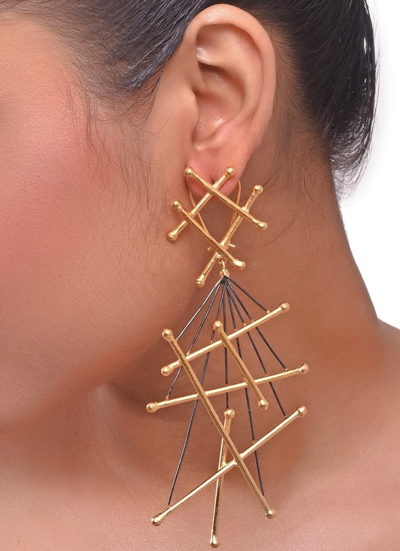 Criss Cross Long Dual Color Danglers Zaza By Somya - Fabilicious Fashion