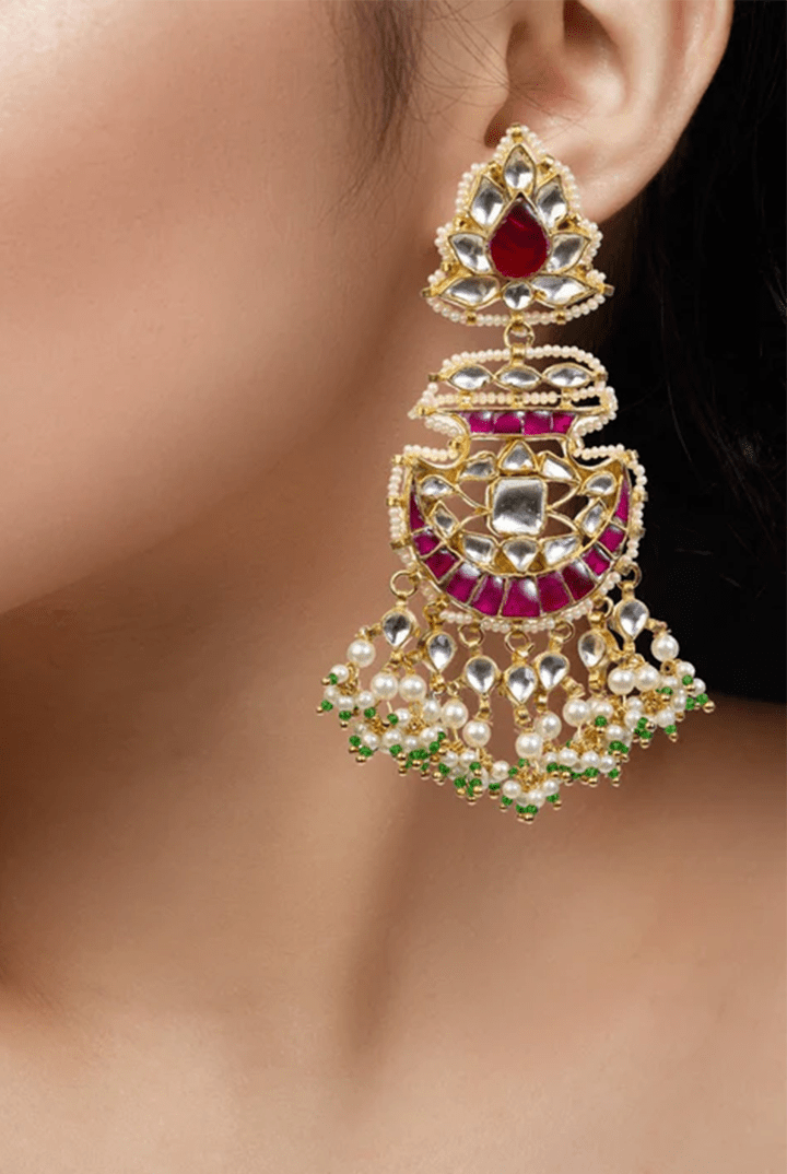 Curved Shaped Pink And White Earrings Riana by Shikha Jindal - Fabilicious Fashion