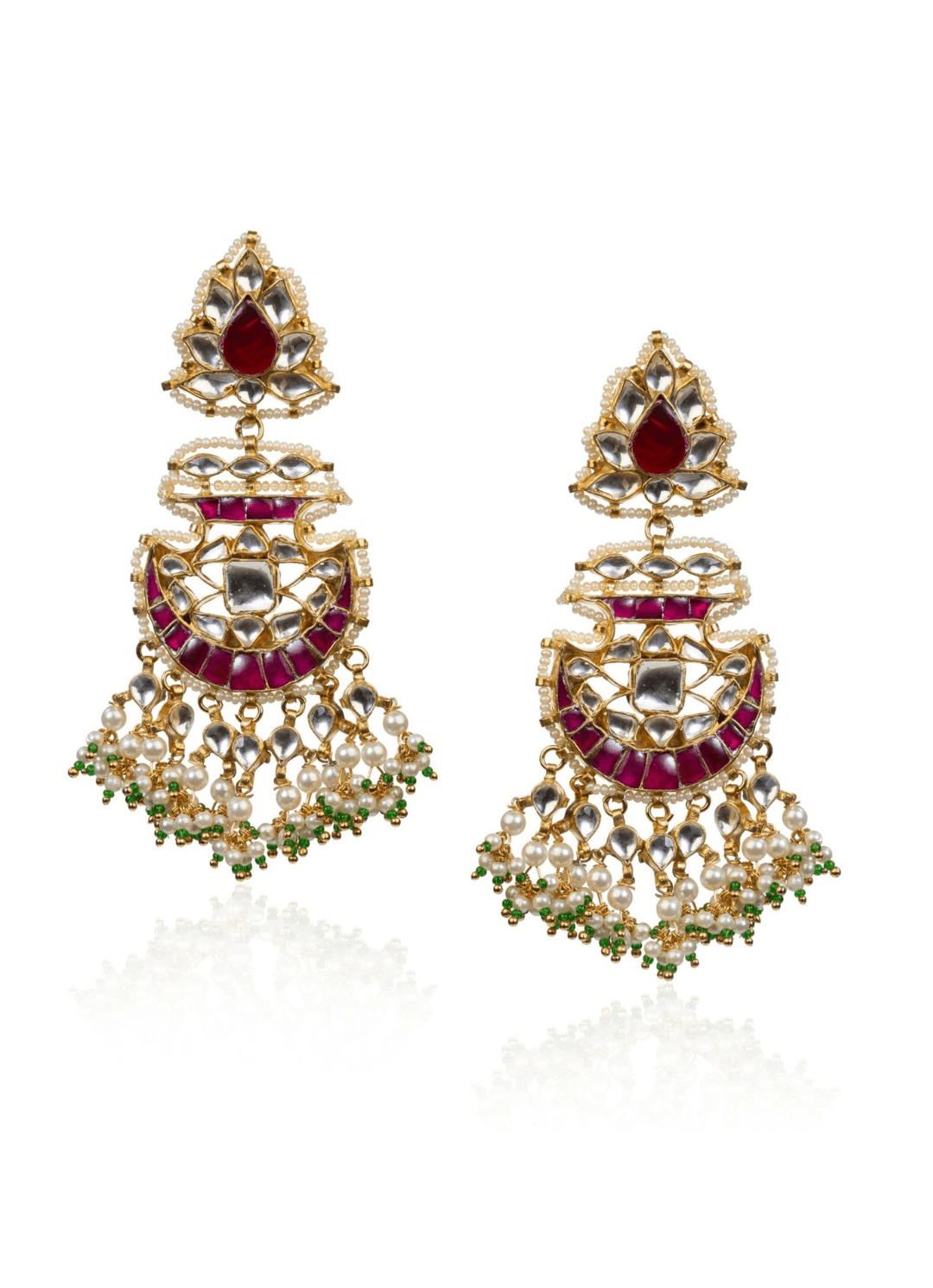 Curved Shaped Pink And White Earrings Riana by Shikha Jindal - Fabilicious Fashion