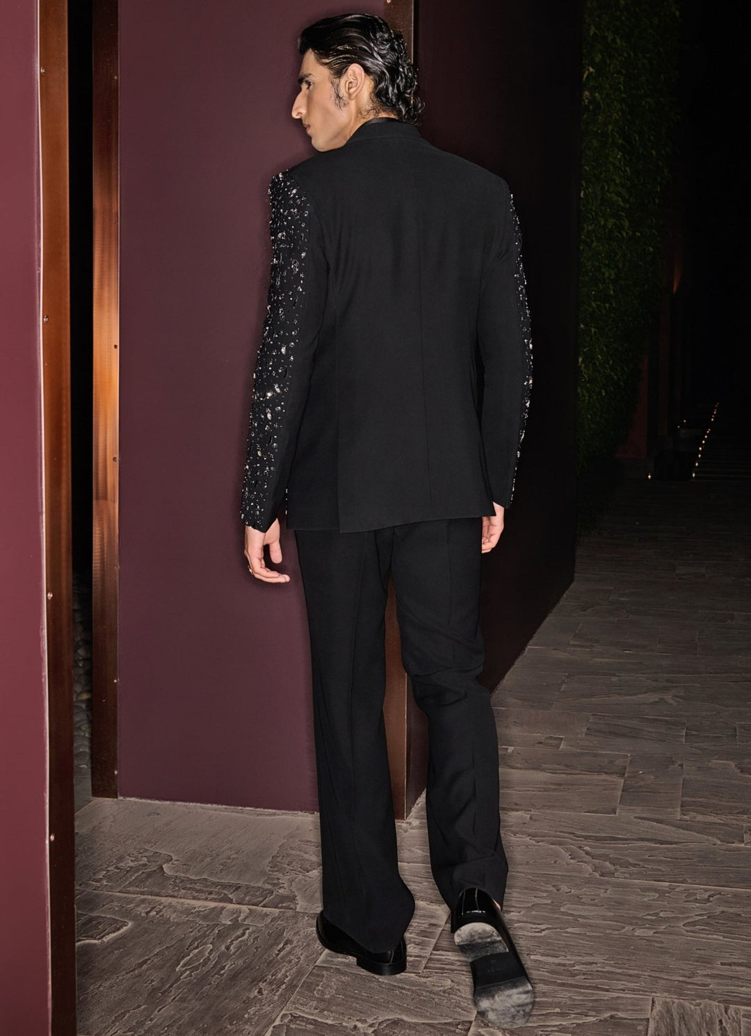 Dazzling Black Embroidered Tuxedo Set Contrast By Parth - Fabilicious Fashion