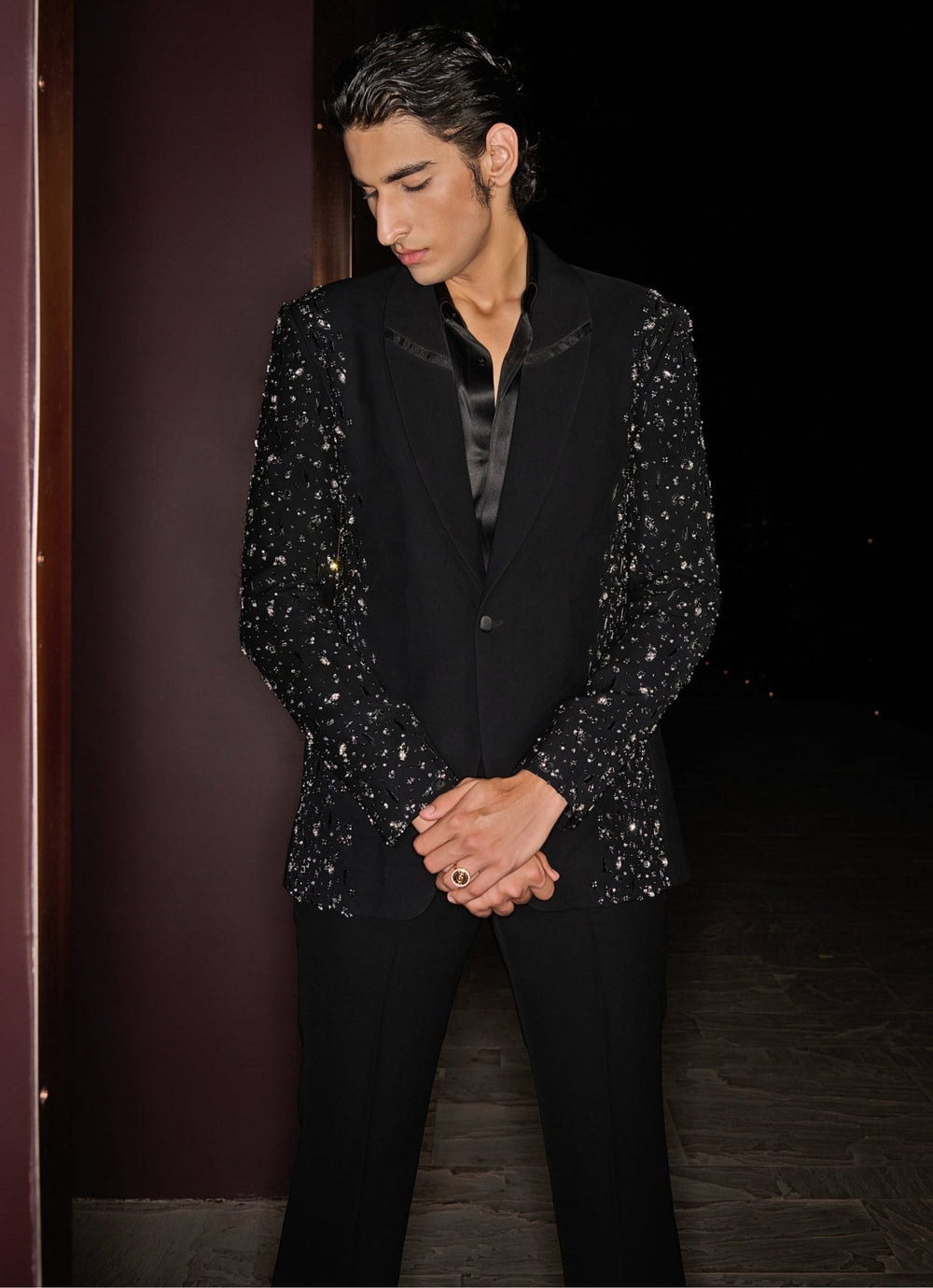 Dazzling Black Embroidered Tuxedo Set Contrast By Parth - Fabilicious Fashion