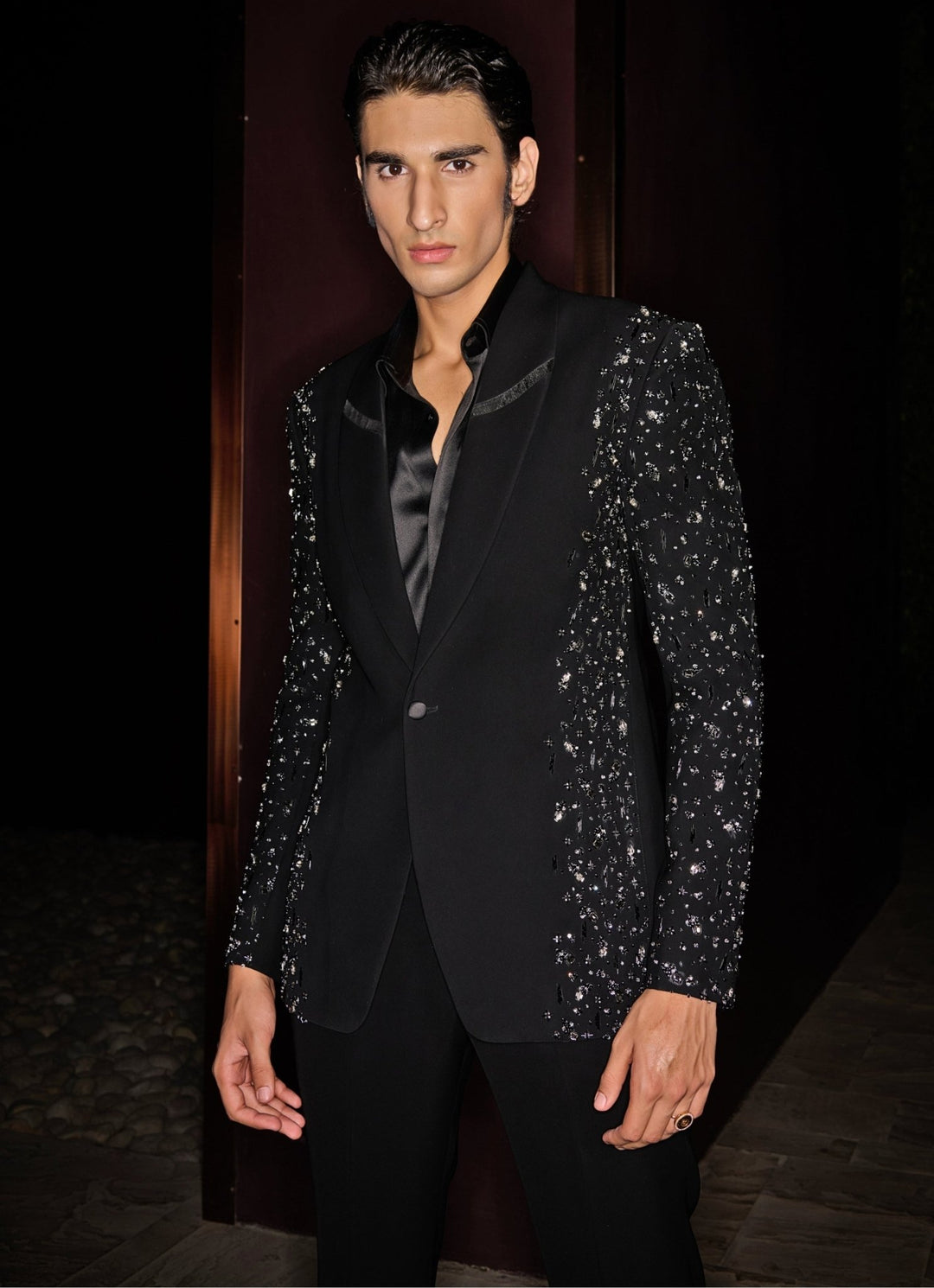 Dazzling Black Embroidered Tuxedo Set Contrast By Parth - Fabilicious Fashion