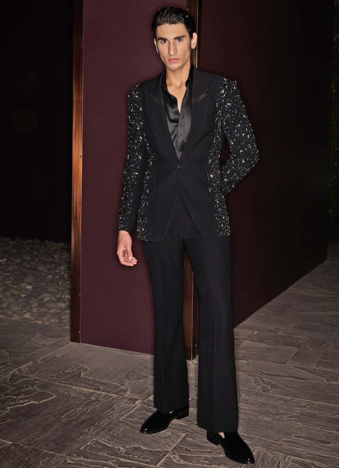 Dazzling Black Embroidered Tuxedo Set Contrast By Parth - Fabilicious Fashion