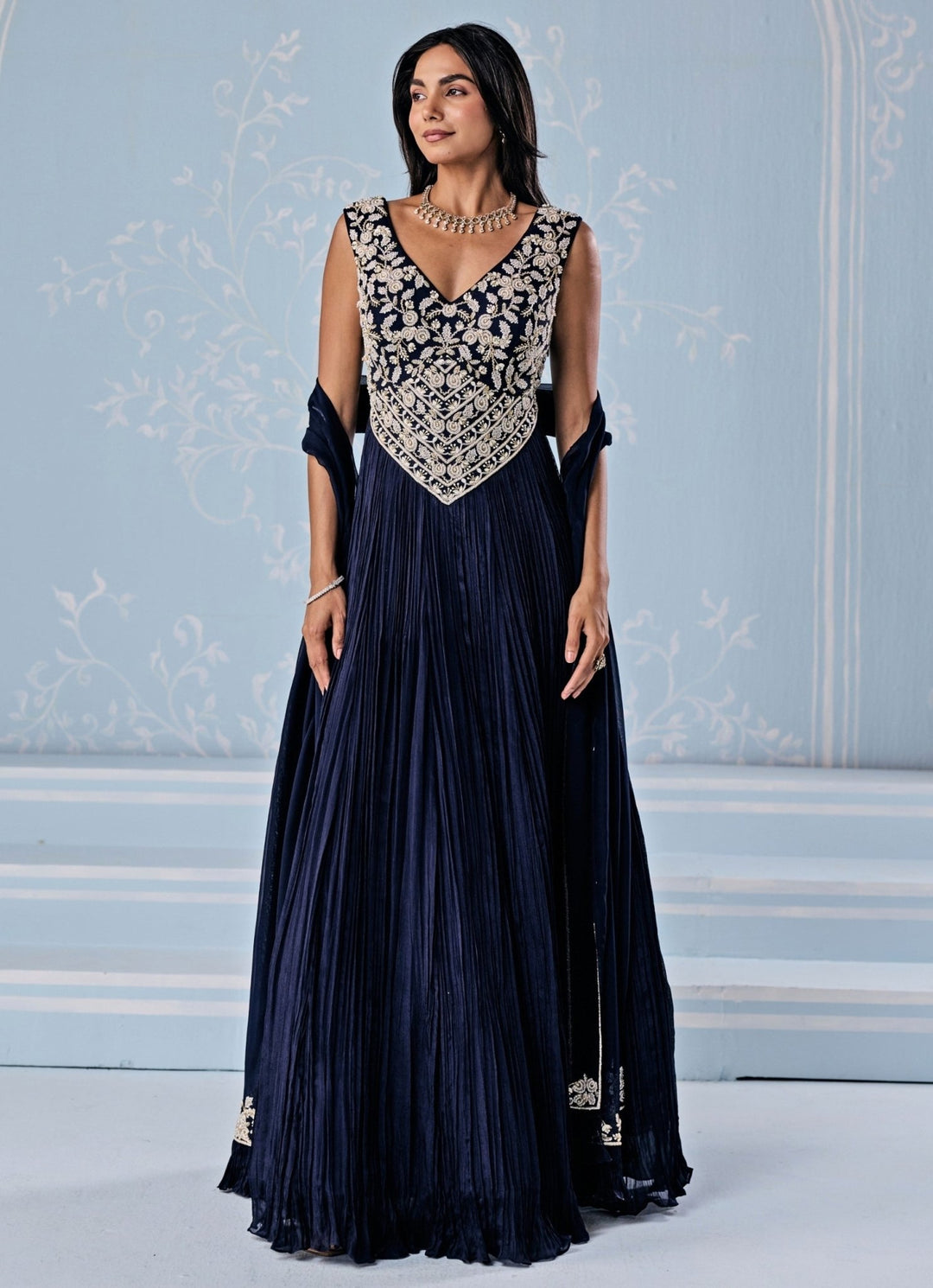 Deep Blue Chiffon Anarkali Set Seema Thukral - Fabilicious Fashion