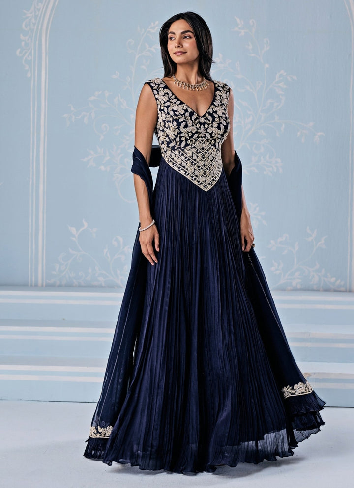 Seema Thukral Deep Blue Chiffon Anarkali SetFabilicious Fashion