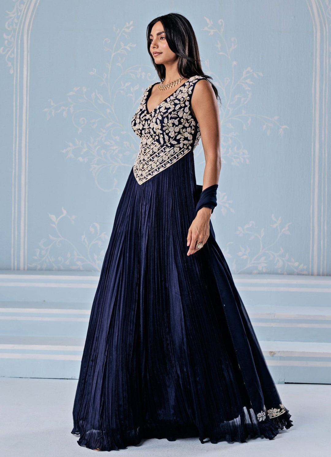 Seema Thukral Deep Blue Chiffon Anarkali SetFabilicious Fashion