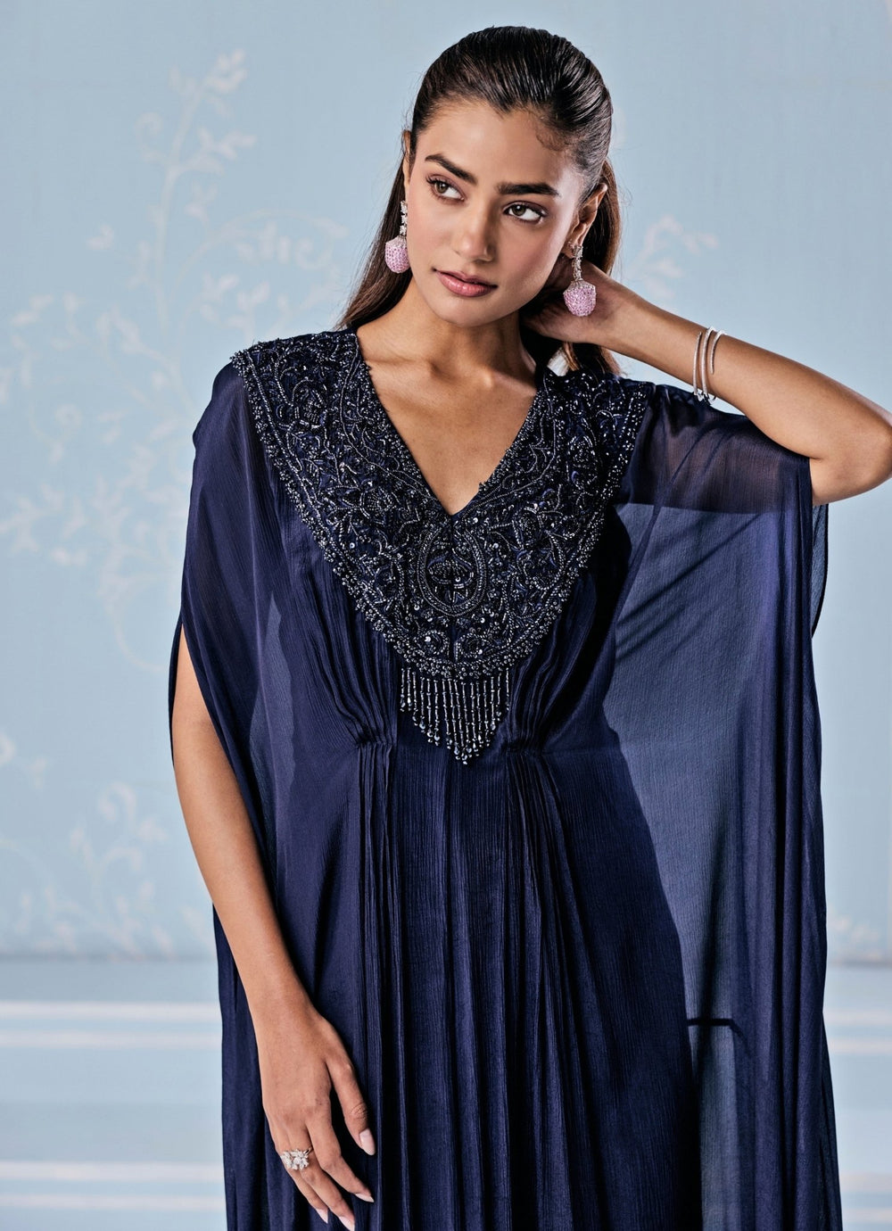 Deep Blue Chiffon Slit Kaftan Seema Thukral - Fabilicious Fashion