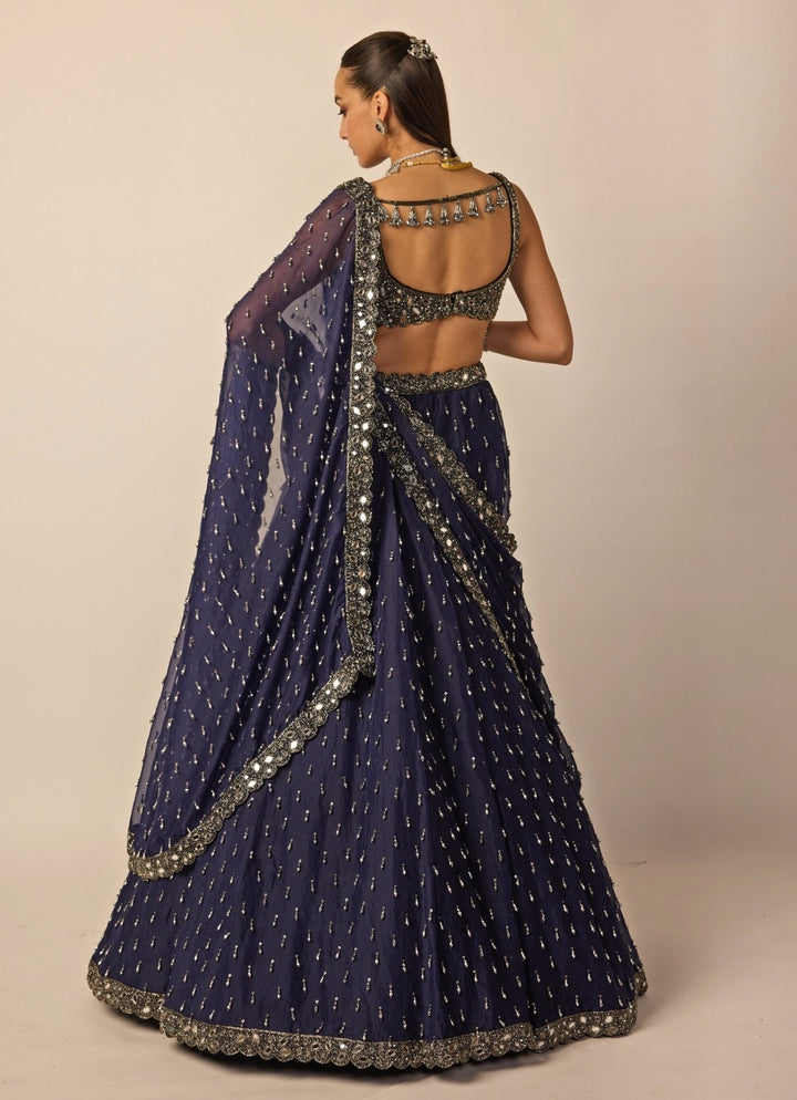 Deep Blue Embroidered Organza Lehenga Set Vvani by Vani Vats - Fabilicious Fashion