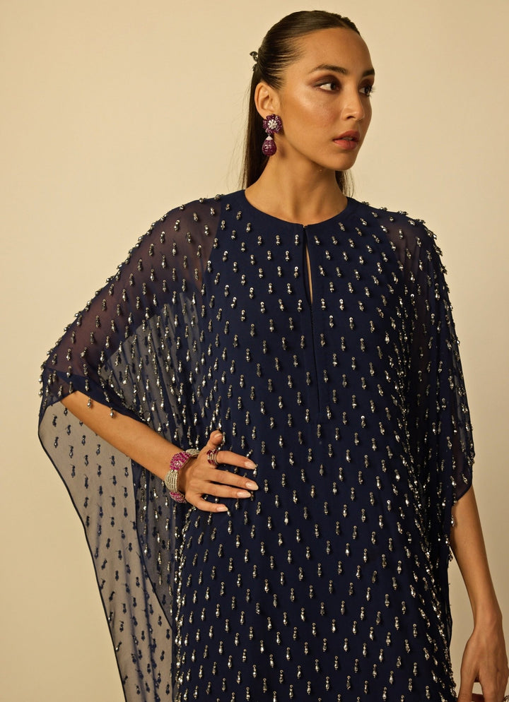 Deep Blue Georgette Kaftan Vvani by Vani Vats - Fabilicious Fashion