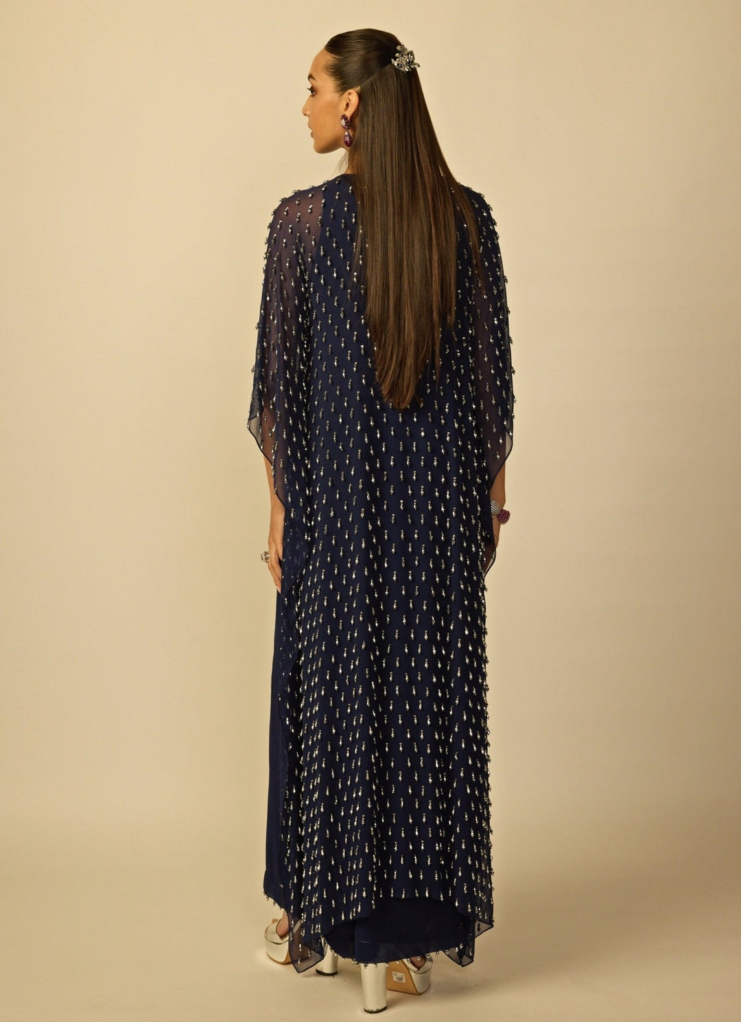 Deep Blue Georgette Kaftan Vvani by Vani Vats - Fabilicious Fashion