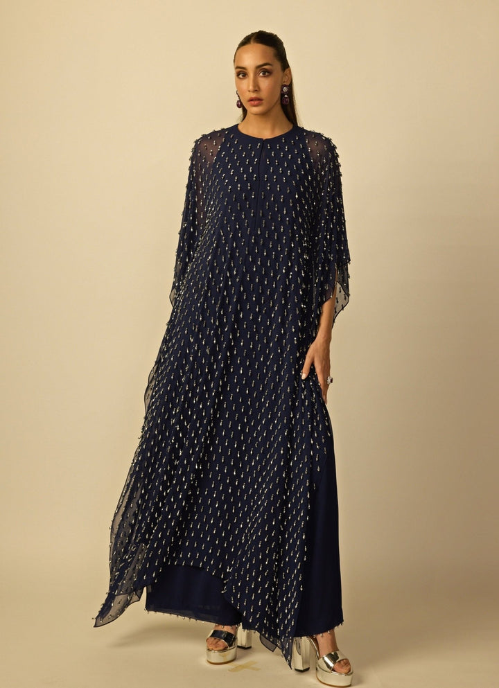 Deep Blue Georgette Kaftan Vvani by Vani Vats - Fabilicious Fashion