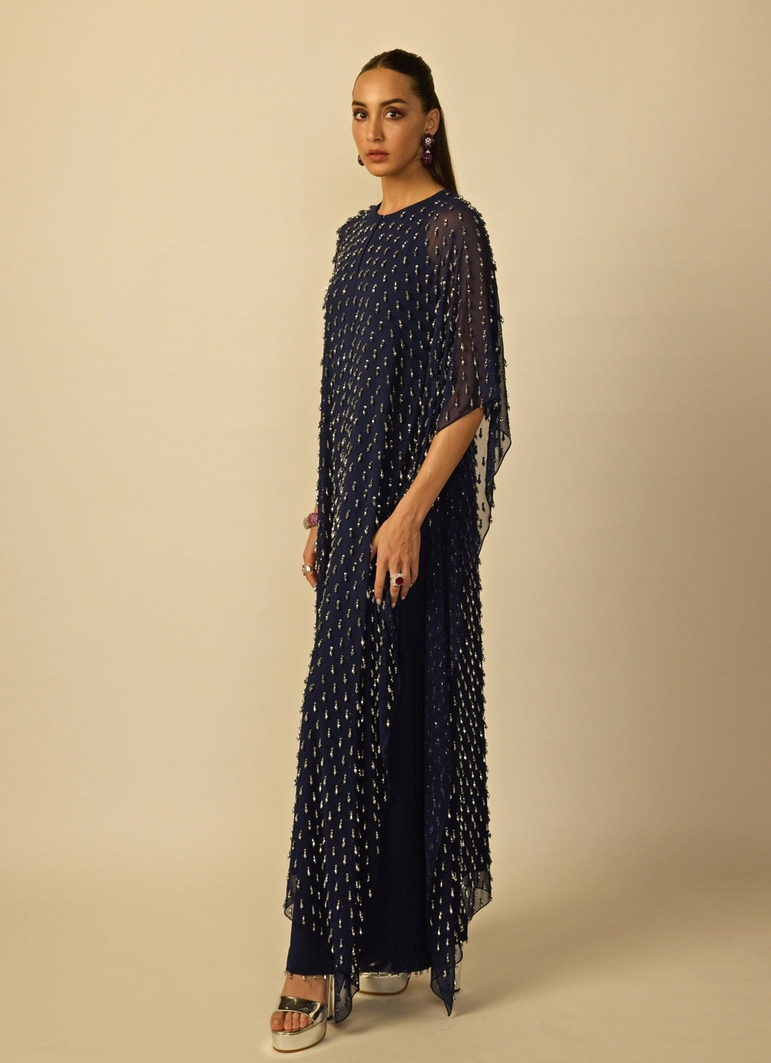 Deep Blue Georgette Kaftan Vvani by Vani Vats - Fabilicious Fashion