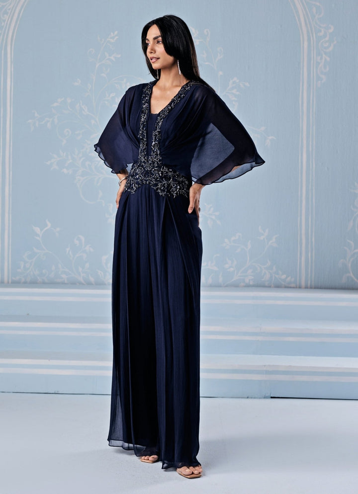 Seema Thukral Deep Blue Georgette Pleated JumpsuitFabilicious Fashion