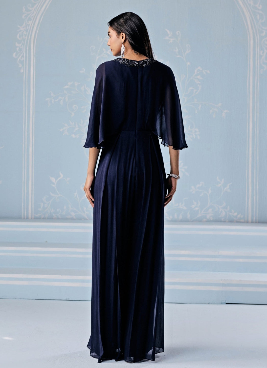 Seema Thukral Deep Blue Georgette Pleated JumpsuitFabilicious Fashion
