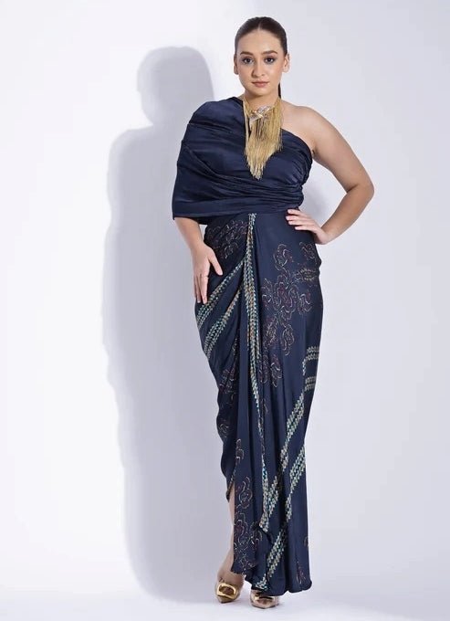 Studio Surbhi Deep Blue Georgette Satin Kaftan GownFabilicious Fashion