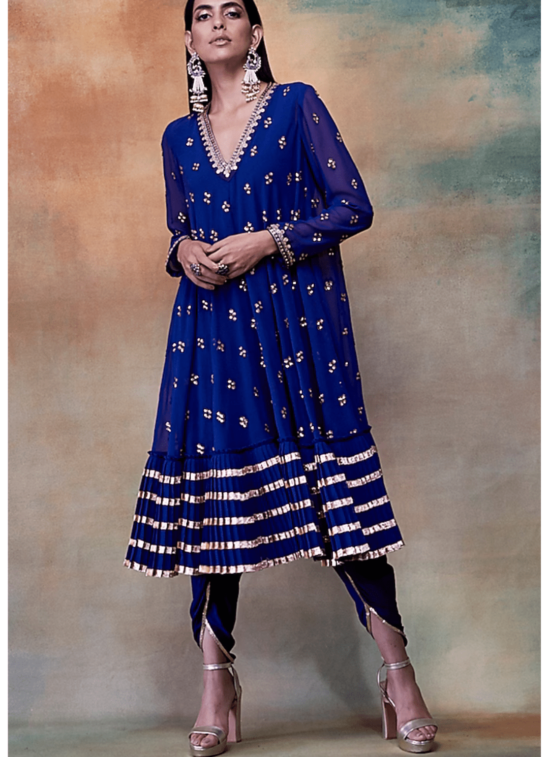 Deep Blue High Low Kurta Set Vvani by Vani Vats - Fabilicious Fashion
