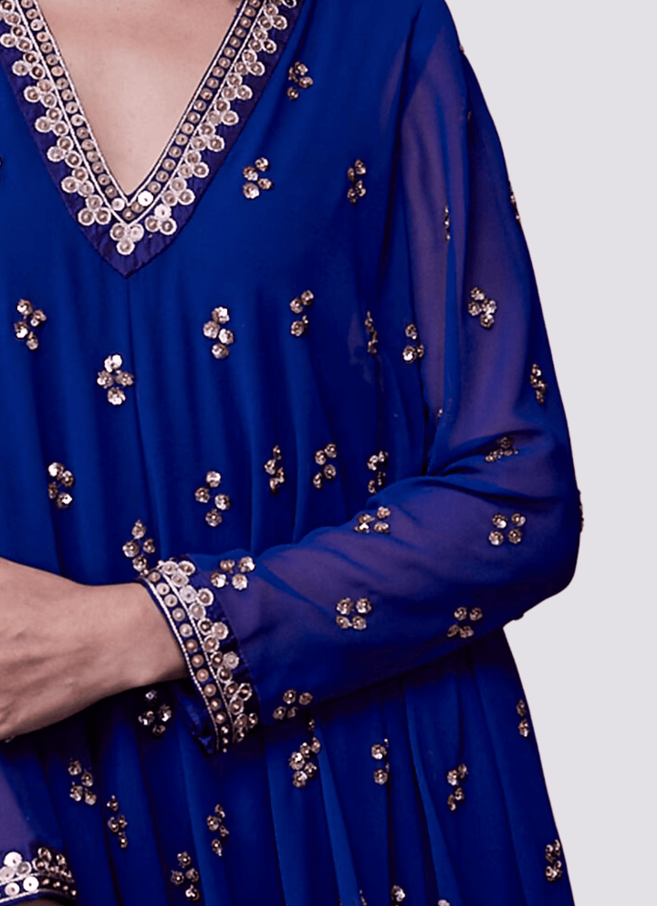 Deep Blue High Low Kurta Set Vvani by Vani Vats - Fabilicious Fashion