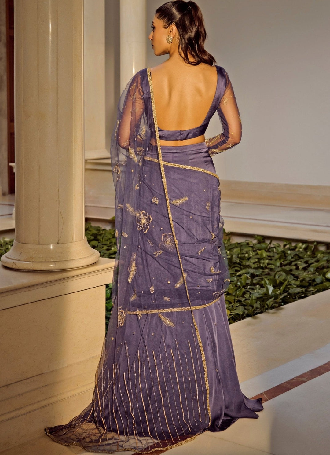 Deep Blue Organza Skirt Saree Parul Gandhi - Fabilicious Fashion