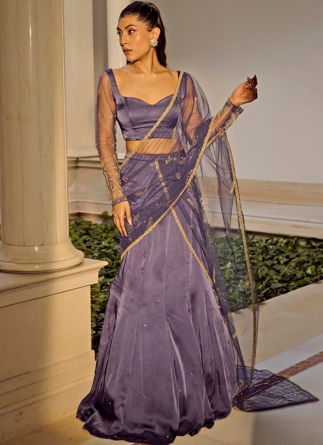 Deep Blue Organza Skirt Saree Parul Gandhi - Fabilicious Fashion