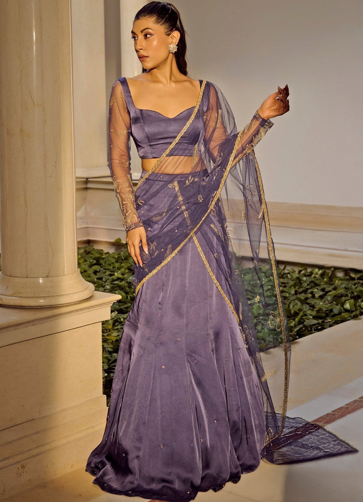 Deep Blue Organza Skirt Saree Parul Gandhi - Fabilicious Fashion