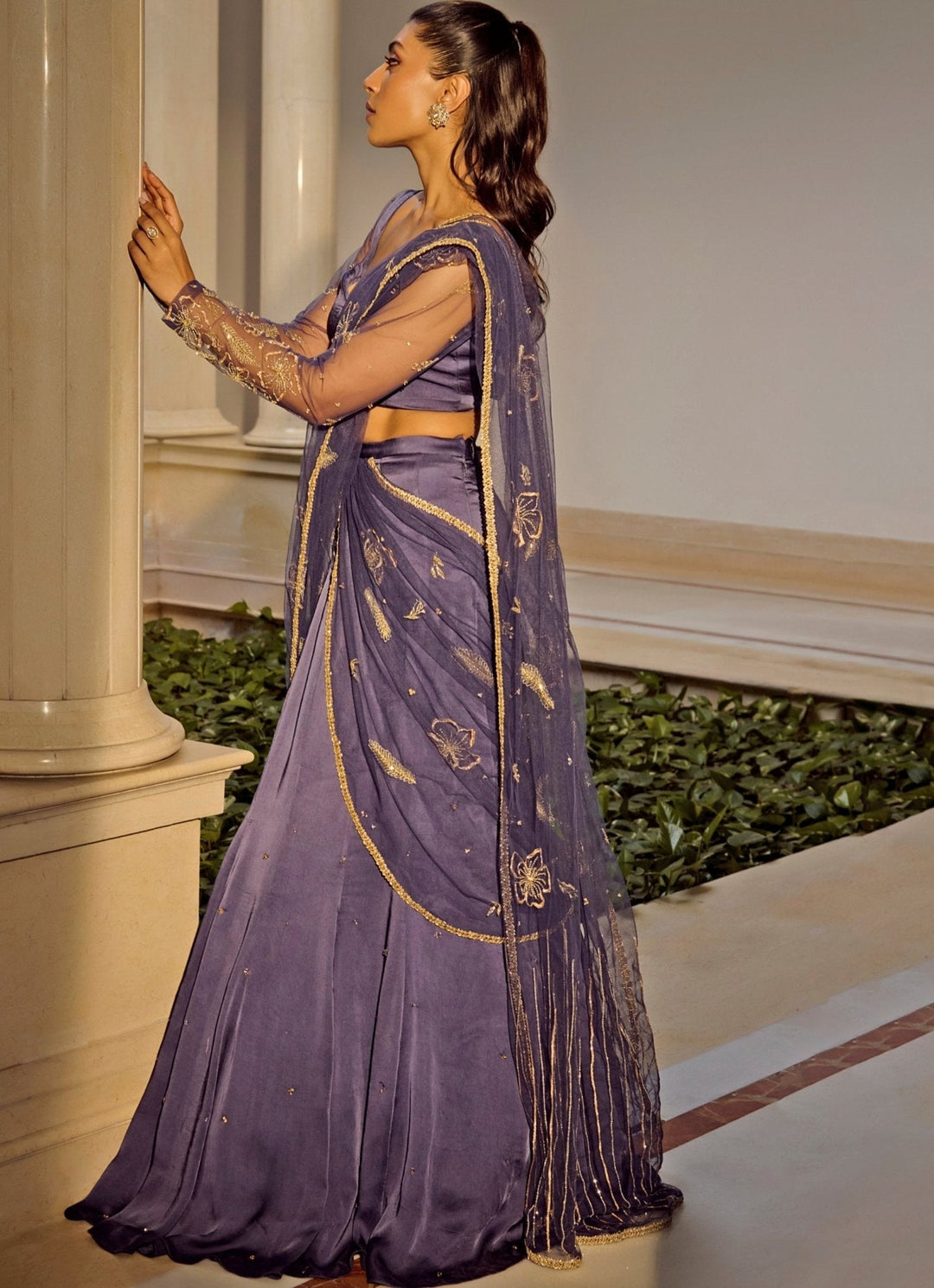 Deep Blue Organza Skirt Saree Parul Gandhi - Fabilicious Fashion