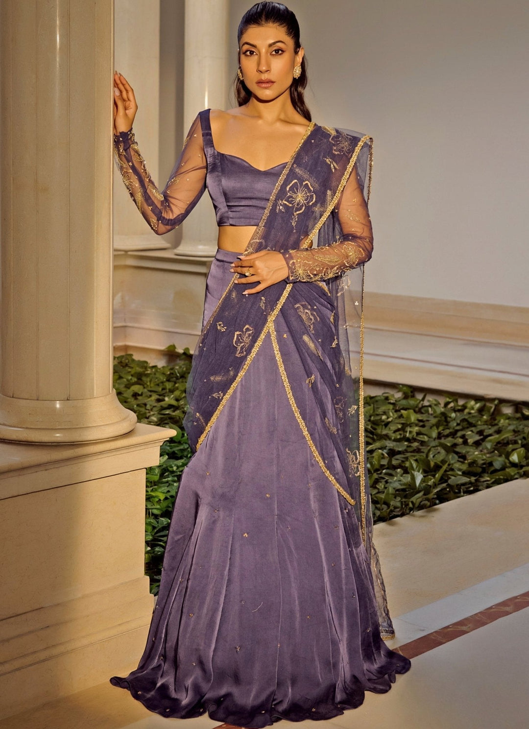 Deep Blue Organza Skirt Saree Parul Gandhi - Fabilicious Fashion