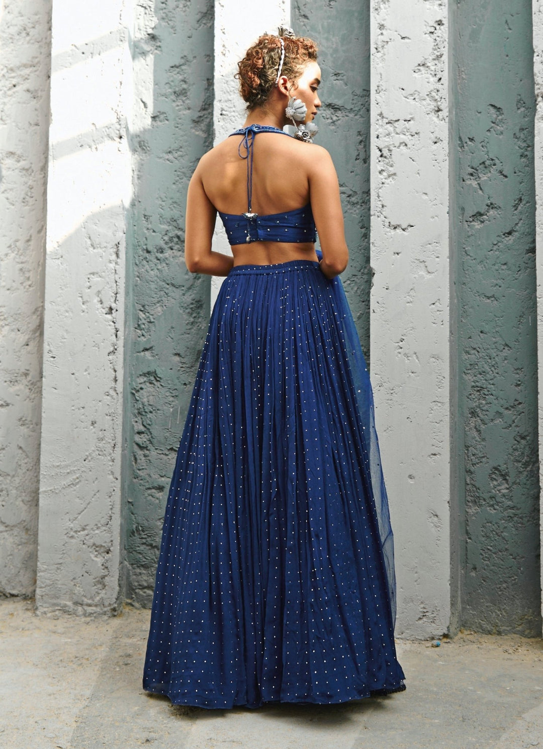 Deep Blue Sequin Embroidered Georgette Lehenga Set Chamee and Palak - Fabilicious Fashion