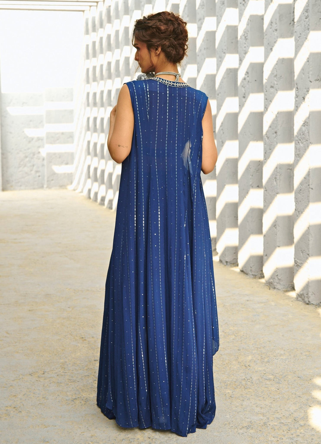 Deep Blue Sequin Embroidered Pant Set With Jacket Chamee and Palak - Fabilicious Fashion