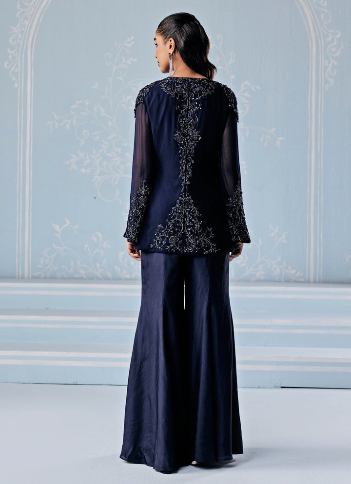 Deep Blue Silk Pants Set With Jacket Seema Thukral - Fabilicious Fashion