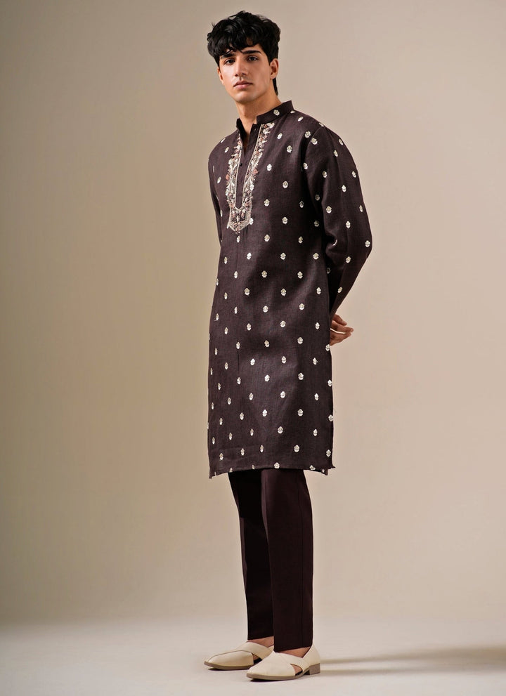 Darzi House Deep Brown Cotton Linen Kurta SetFabilicious Fashion