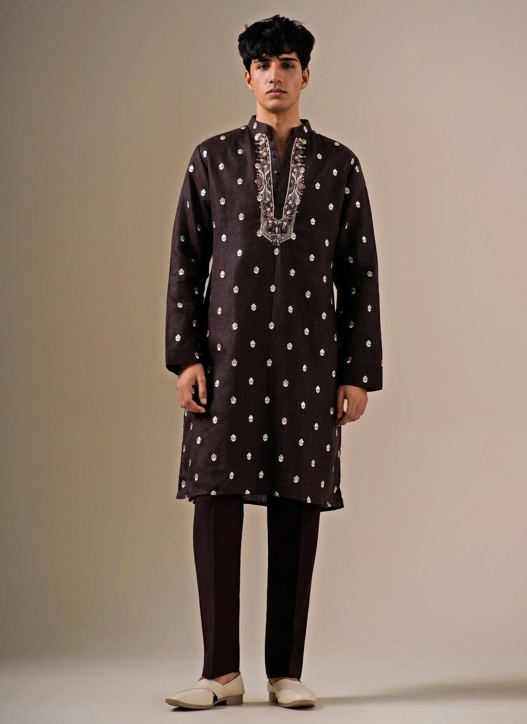 Darzi House Deep Brown Cotton Linen Kurta SetFabilicious Fashion