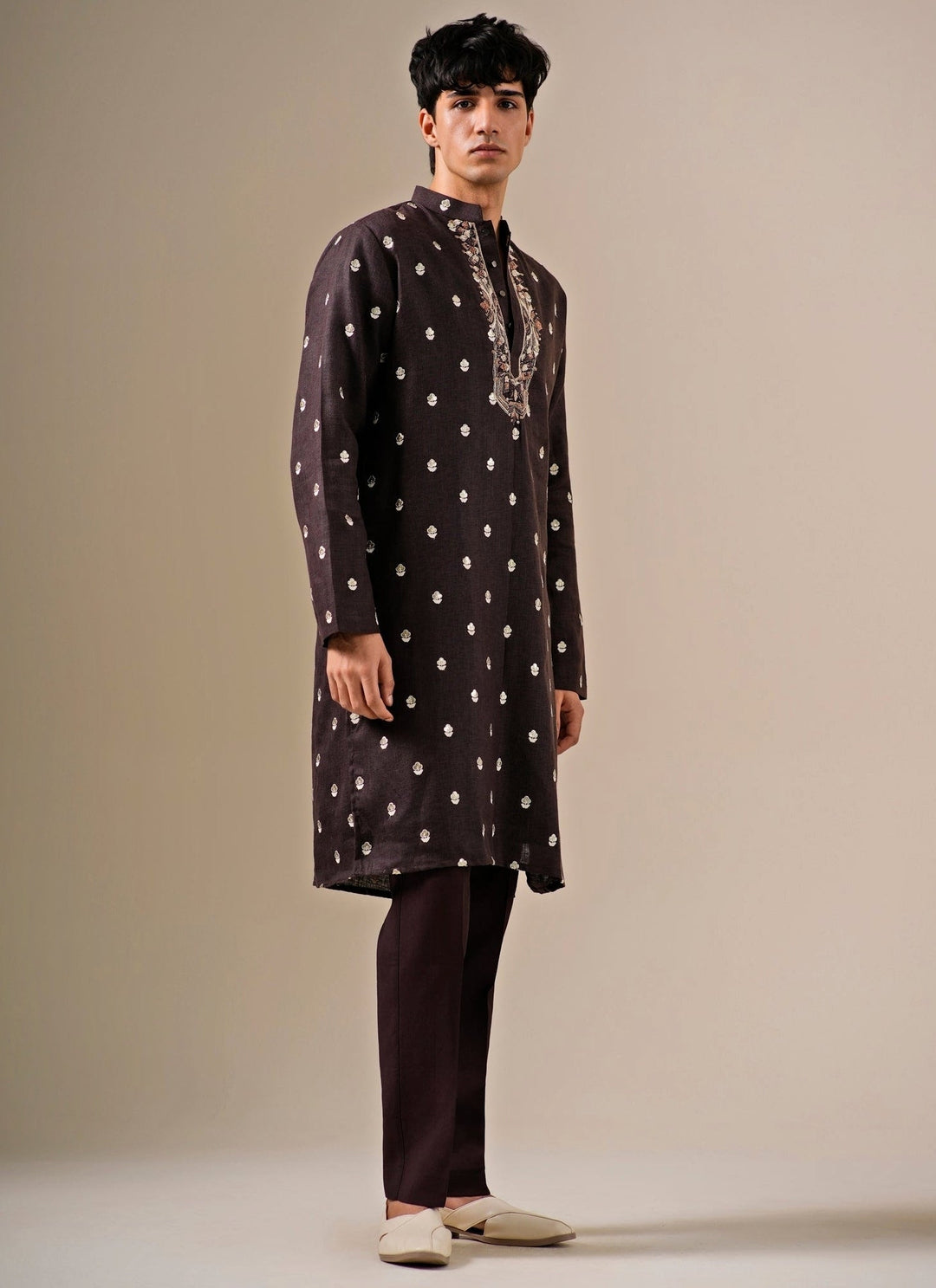 Darzi House Deep Brown Cotton Linen Kurta SetFabilicious Fashion