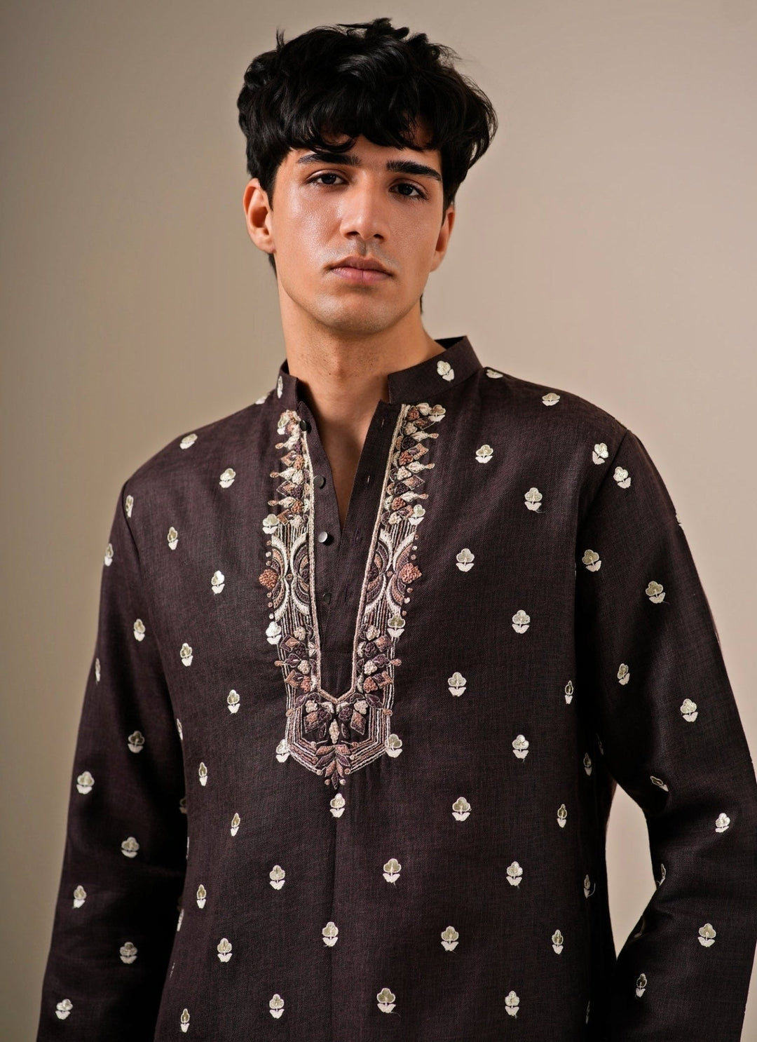 Darzi House Deep Brown Cotton Linen Kurta SetFabilicious Fashion