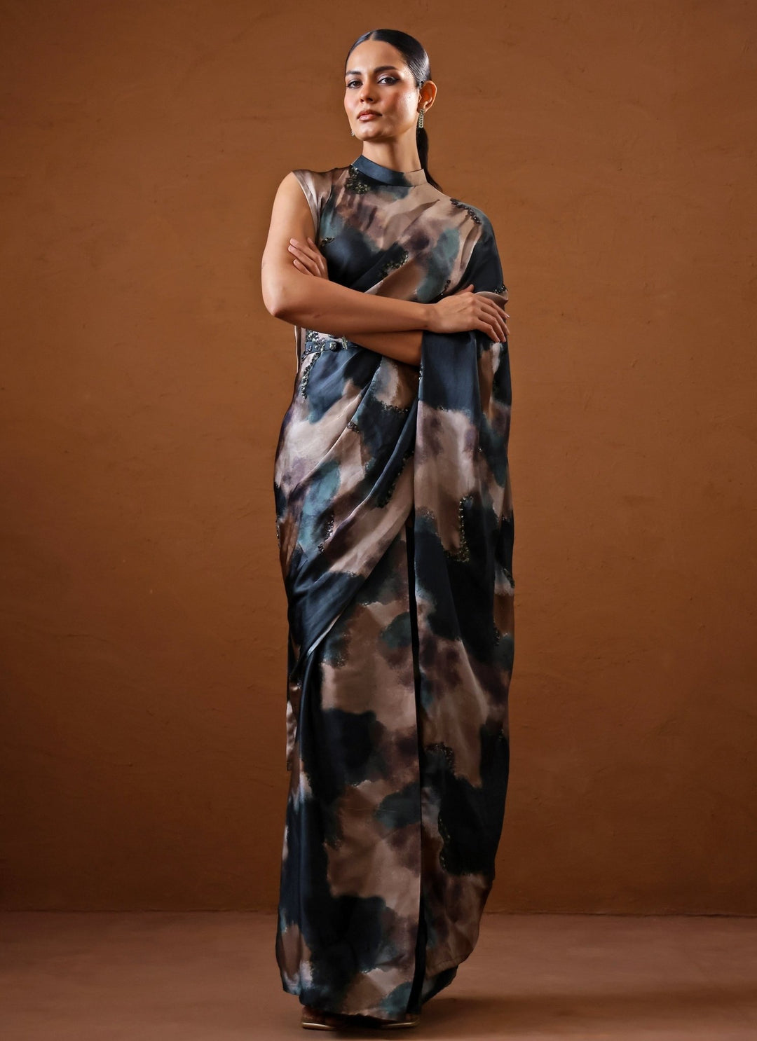 Studio Surbhi Deep Green Printed Georgette Satin Pre-Draped SareeFabilicious Fashion