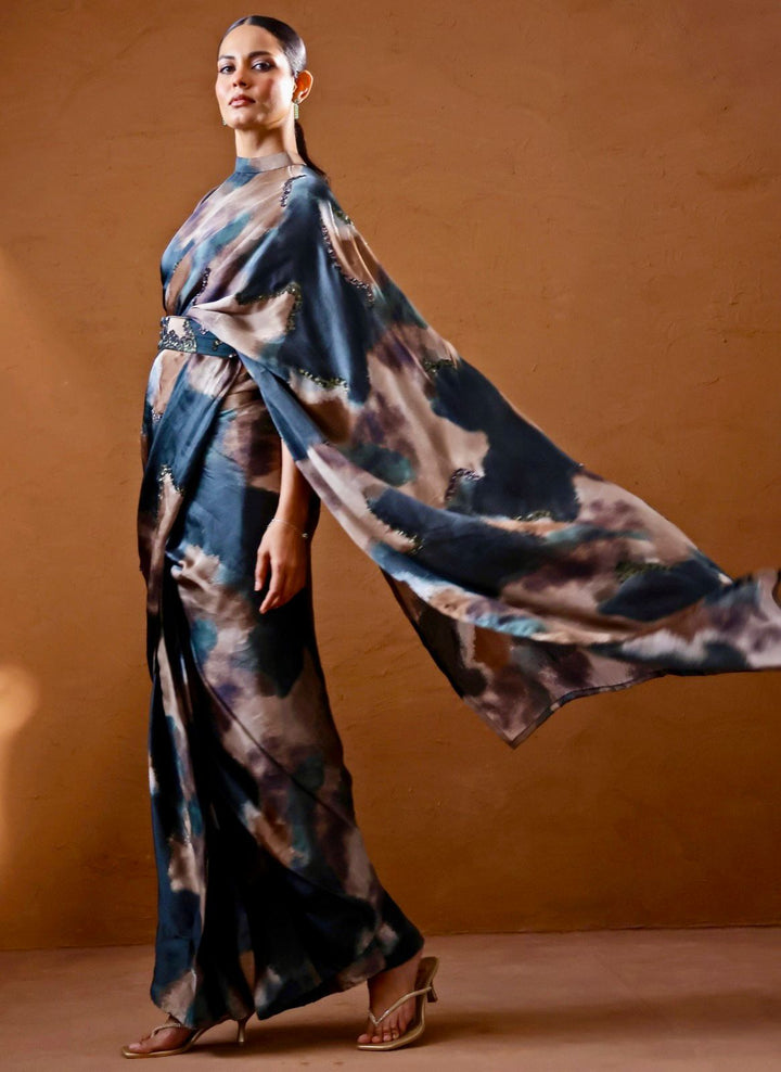 Studio Surbhi Deep Green Printed Georgette Satin Pre-Draped SareeFabilicious Fashion