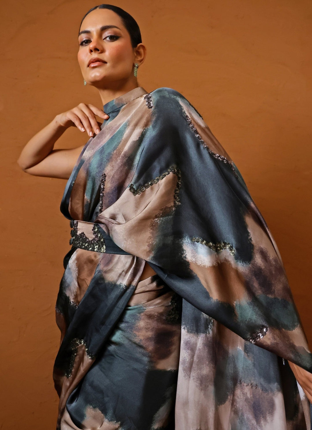 Studio Surbhi Deep Green Printed Georgette Satin Pre-Draped SareeFabilicious Fashion
