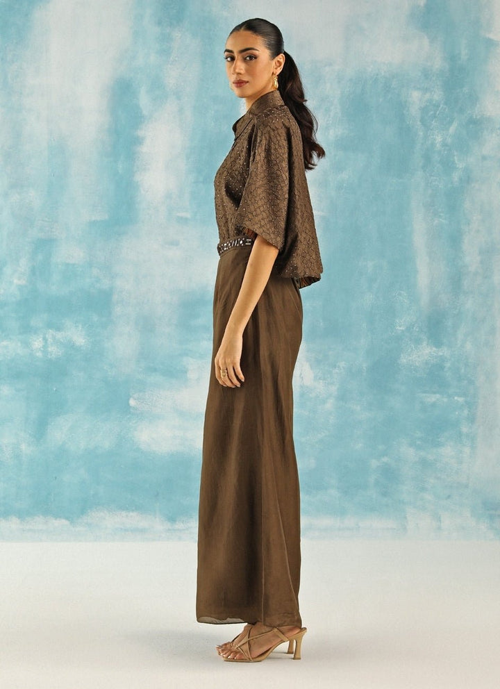 Twenty Nine Deep Olive Green Bandhani Shirt With Flared PantsFabilicious Fashion