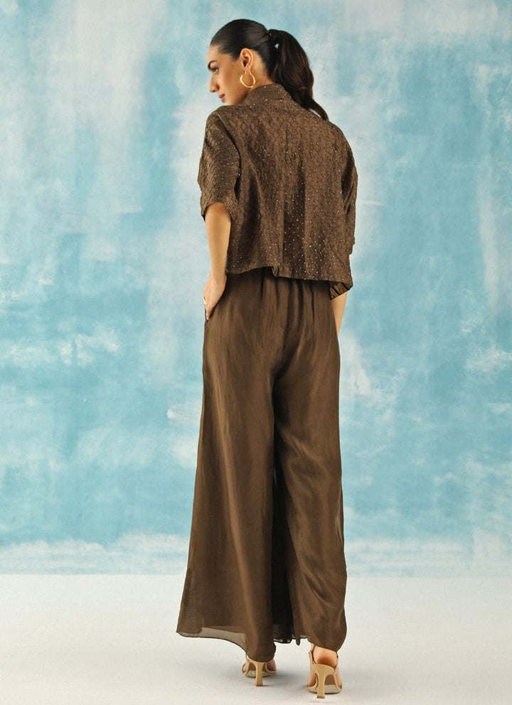 Twenty Nine Deep Olive Green Bandhani Shirt With Flared PantsFabilicious Fashion