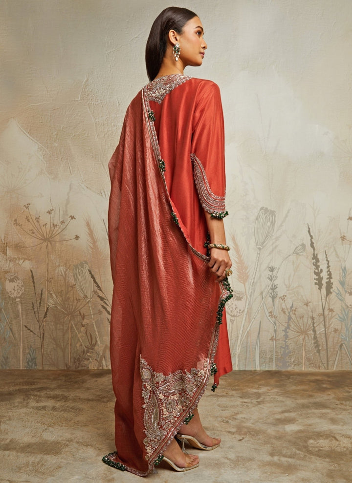Prisho Deep Orange Silk Kurta Pants SetFabilicious Fashion