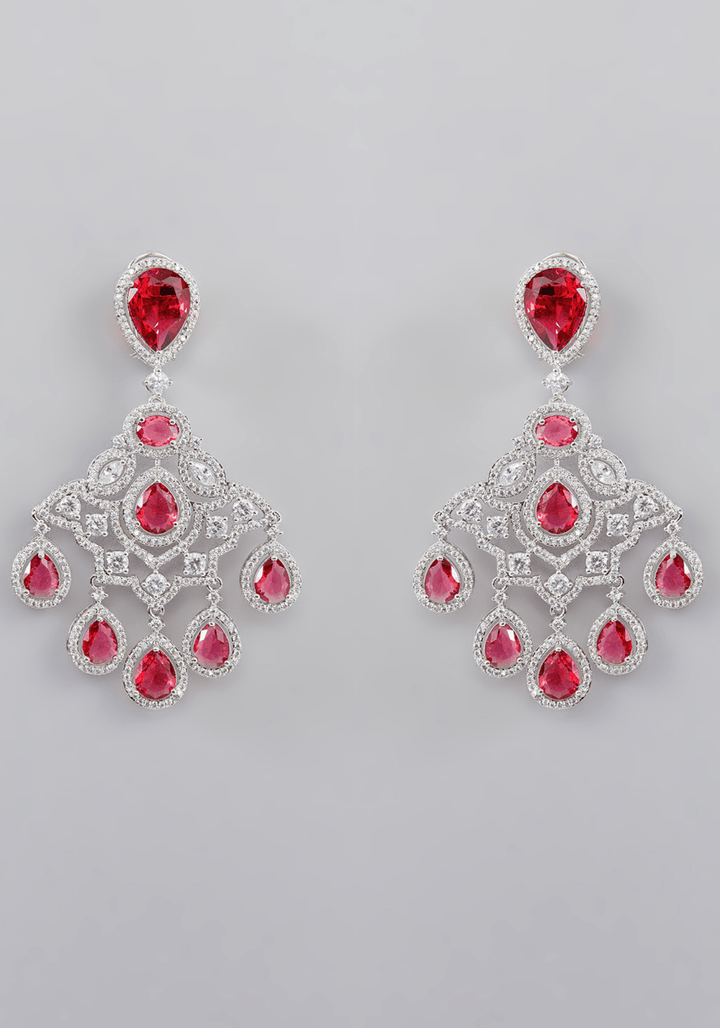 Deep Pink Faux Diamond Danglers Zevar by Geeta - Fabilicious Fashion