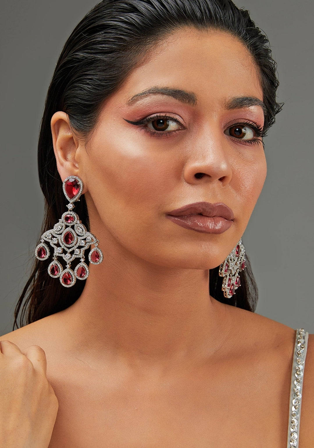Deep Pink Faux Diamond Danglers Zevar by Geeta - Fabilicious Fashion
