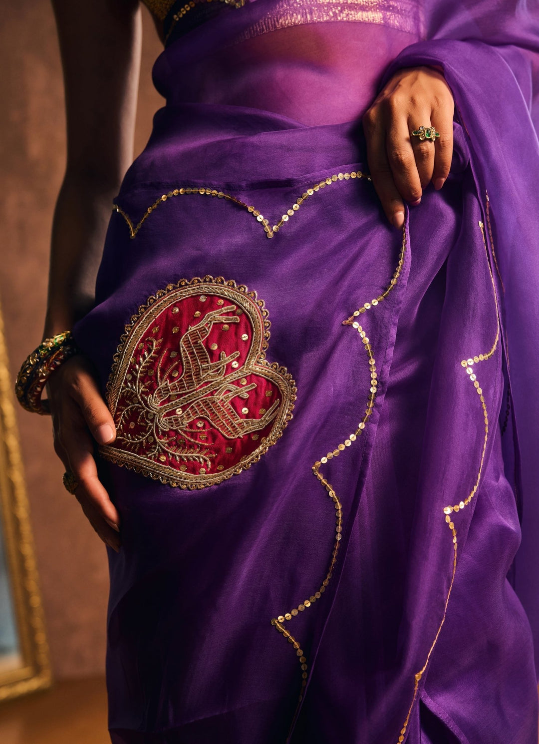 Deep Purple Pure Silk Organza Embroidered Saree Kapardara - Fabilicious Fashion