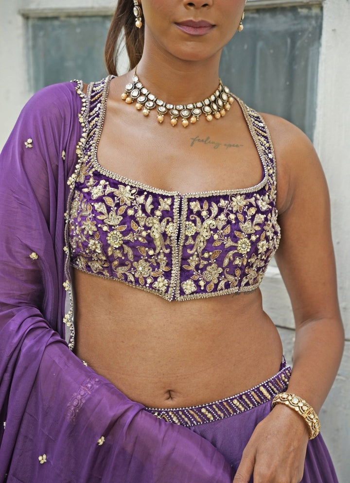 Deep Purple Silk Lehenga Set Enamour by Radha - Fabilicious Fashion