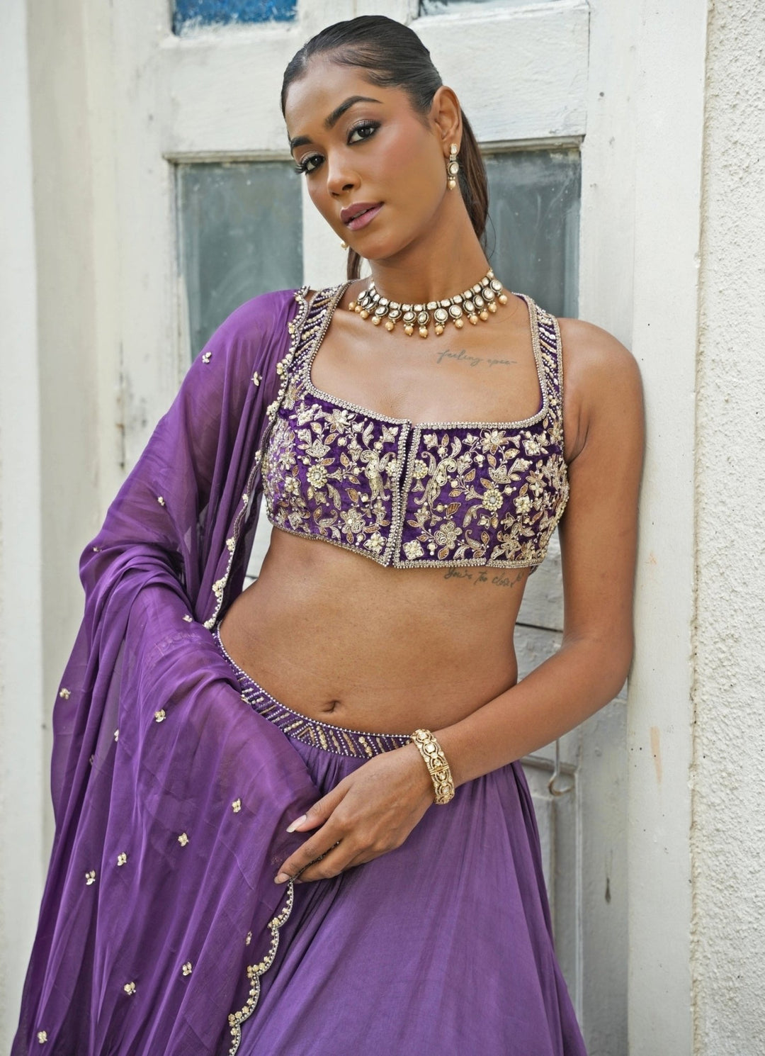 Deep Purple Silk Lehenga Set Enamour by Radha - Fabilicious Fashion