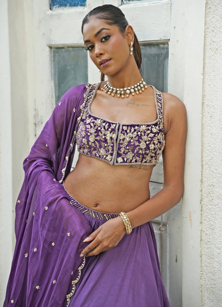 Deep Purple Silk Lehenga Set Enamour by Radha - Fabilicious Fashion