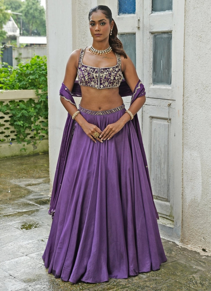 Deep Purple Silk Lehenga Set Enamour by Radha - Fabilicious Fashion