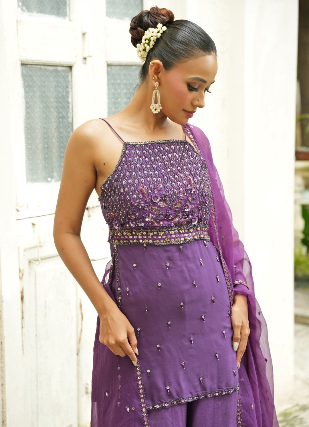 Deep Purple Silk Sharara Set Enamour by Radha - Fabilicious Fashion