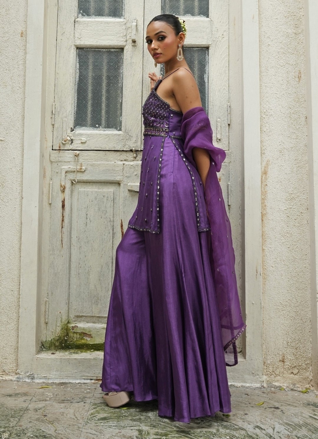 Deep Purple Silk Sharara Set Enamour by Radha - Fabilicious Fashion