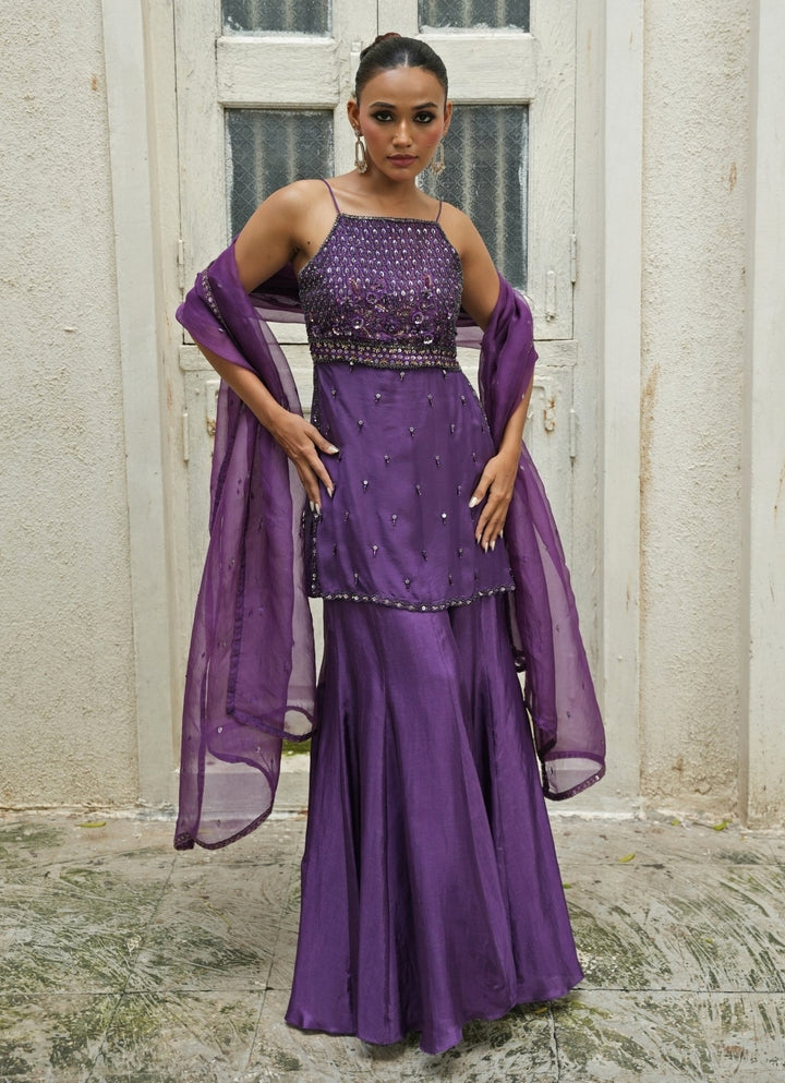Deep Purple Silk Sharara Set Enamour by Radha - Fabilicious Fashion