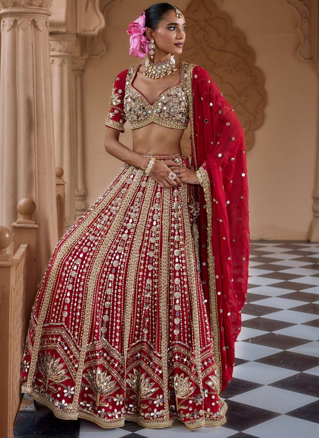 Nidhika Shekhar Deep Red Embroidered Crepe Bridal Lehenga SetFabilicious Fashion